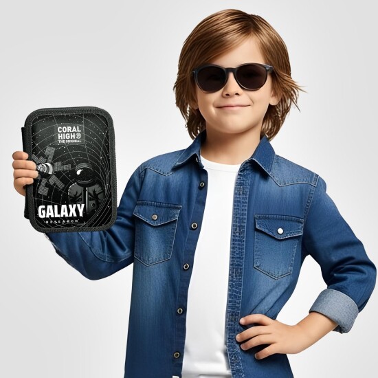 Coral High Siyah Galaxy Desenli Çift Katlı Kalem Çanta 11148 - 4