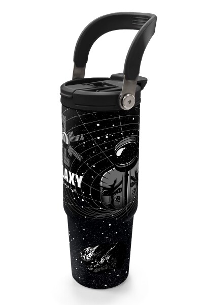 Coral High Siyah Galaxy Desenli Pipetli ve Direkt İçim Çelik Termos 900 ml 38713 - 4