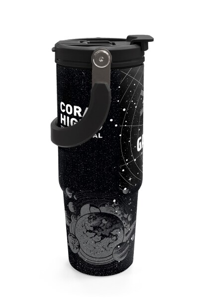 Coral High Siyah Galaxy Desenli Pipetli ve Direkt İçim Çelik Termos 900 ml 38713 - 6