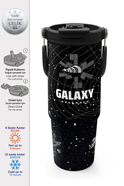 Coral High Siyah Galaxy Desenli Pipetli ve Direkt İçim Çelik Termos 900 ml 38713 - 1