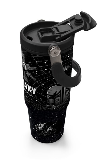 Coral High Siyah Galaxy Desenli Pipetli ve Direkt İçim Çelik Termos 900 ml 38713 - 3