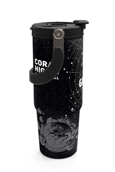 Coral High Siyah Galaxy Desenli Pipetli ve Direkt İçim Çelik Termos 900 ml 38713 - 6