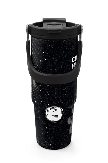 Coral High Siyah Galaxy Desenli Pipetli ve Direkt İçim Çelik Termos 900 ml 38713 - 7