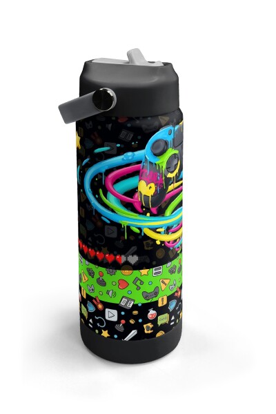 Coral High Siyah Gamer Desenli Katlanır Ağızlıklı Çelik Termos 650 ml 38340 - 3