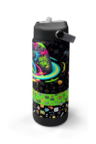 Coral High Siyah Gamer Desenli Katlanır Ağızlıklı Çelik Termos 650 ml 38340 - 4