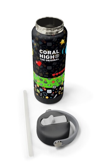 Coral High Siyah Gamer Desenli Katlanır Ağızlıklı Çelik Termos 650 ml 38340 - 5