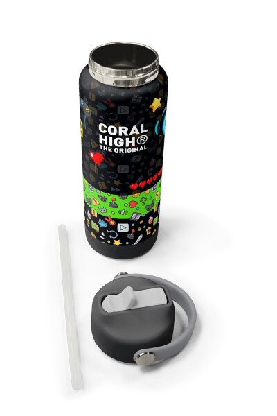 Coral High Siyah Gamer Desenli Katlanır Ağızlıklı Çelik Termos 650 ml 38340 - 5