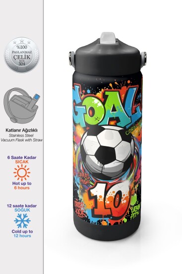 Coral High Siyah Goal Desenli Katlanır Ağızlıklı Çelik Termos 650 ml 38335 - 1