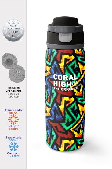 Coral High Siyah Grafiti Desenli Pipetli ve Direkt İçim Çelik Termos 800 ml 38522 