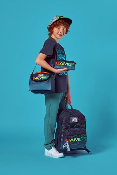 Coral High Siyah Gri Gamer Desenli 3’lü Okul Çanta Seti SET0123640 - 2