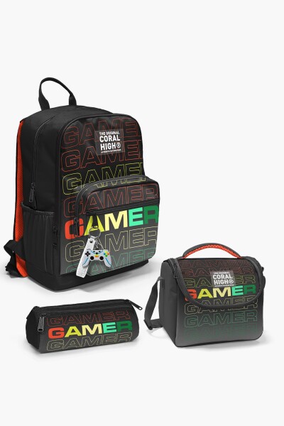 Coral High Siyah Gri Gamer Desenli 3’lü Okul Çanta Seti SET0123640 - 1
