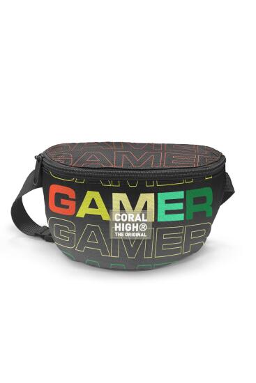 Coral High Siyah Gri Gamer Desenli Bel Çantası 11548 