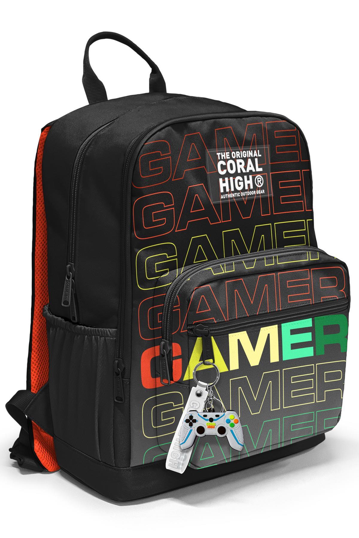 Coral High Siyah Gri Gamer Desenli Okul Sırt Çantası 23640