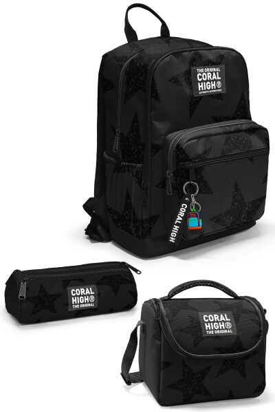 Coral High Siyah Gri Yıldız Desenli 3’lü Okul Çanta Seti SET0133237 - 1