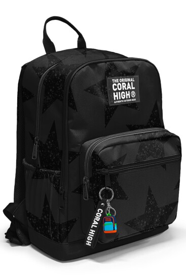 Coral High Siyah Gri Yıldız Desenli Okul Sırt Çantası 33237 