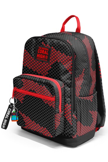 Coral High Siyah Kırmızı Desenli Okul Sırt Çantası 33233 - 7