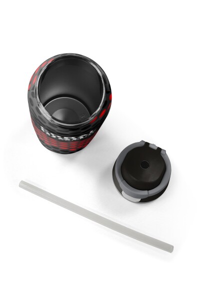 Coral High Siyah Kırmızı Desenli Pipetli ve Direkt İçim Çelik Termos 800 ml 38511 - 8