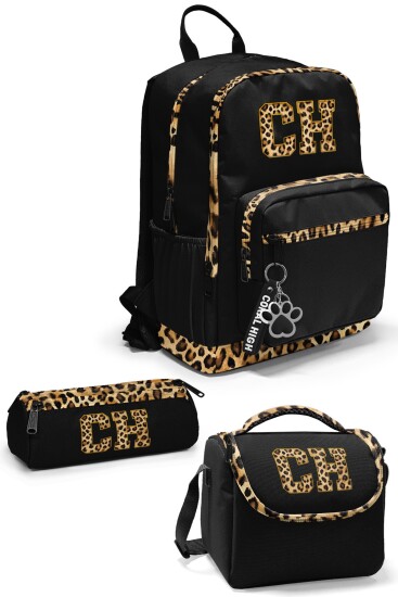 Coral High Siyah Leopar CH Harf Desenli 3’lü Okul Çanta Seti SET0133228 
