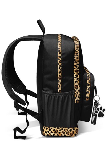 Coral High Siyah Leopar CH Harf Desenli Okul Sırt Çantası 33228 - 5