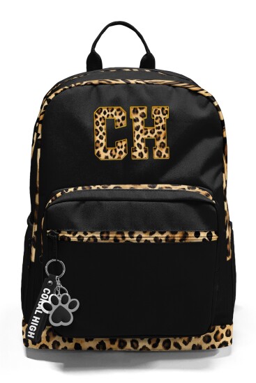 Coral High Siyah Leopar CH Harf Desenli Okul Sırt Çantası 33228 - 6