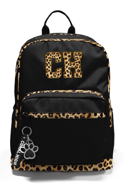 Coral High Siyah Leopar CH Harf Desenli Okul Sırt Çantası 33228 - 6
