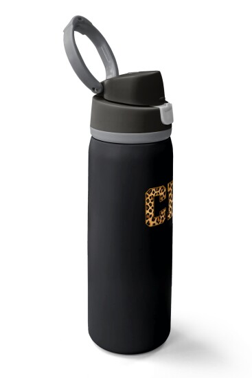 Coral High Siyah Leopar CH Harf Desenli Pipetli ve Direkt İçim Çelik Termos 800 ml 38506 - 2