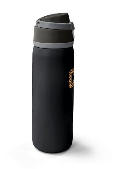 Coral High Siyah Leopar CH Harf Desenli Pipetli ve Direkt İçim Çelik Termos 800 ml 38506 - 4