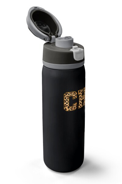 Coral High Siyah Leopar CH Harf Desenli Pipetli ve Direkt İçim Çelik Termos 800 ml 38506 - 3