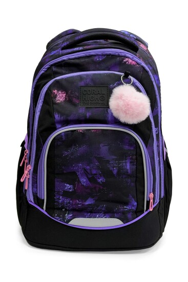 Coral High Siyah Mor Pembe Desenli Okul Sırt Çantası 24459 - Coral High
