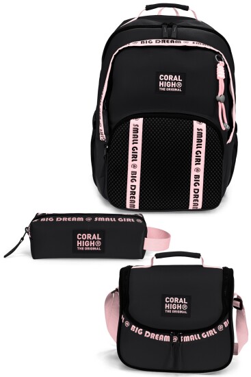 Coral High Siyah Pembe 3'lü Okul Çanta Seti SET0124410 