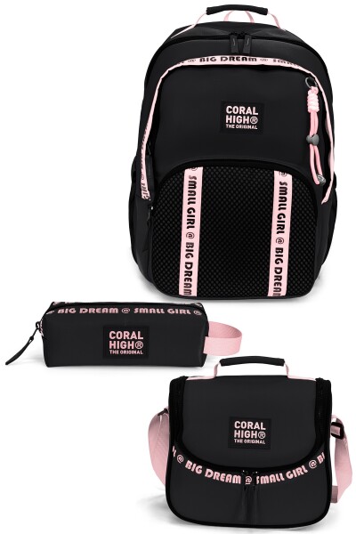 Coral High Siyah Pembe 3'lü Okul Çanta Seti SET0124410 - 1