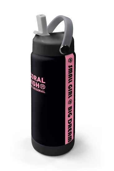 Coral High Siyah Pembe Desenli Katlanır Ağızlıklı Çelik Termos 650 ml 38355 - 2