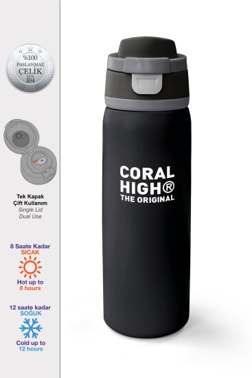 Coral High Siyah Pipetli ve Direkt İçim Çelik Termos 800 ml 38518 