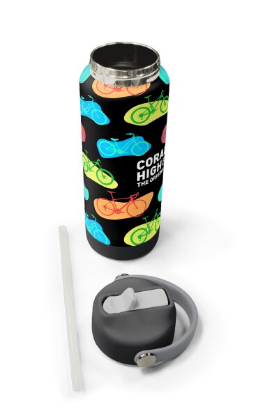 Coral High Siyah Renkli Bisiklet Desenli Katlanır Ağızlıklı Çelik Termos 650 ml 38325 - 5