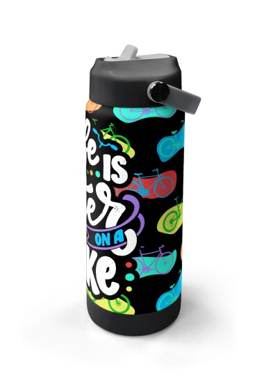 Coral High Siyah Renkli Bisiklet Desenli Katlanır Ağızlıklı Çelik Termos 650 ml 38325 - 4