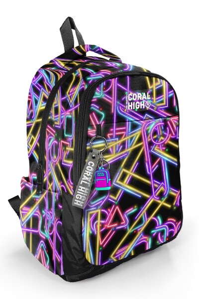 Coral High Siyah Renkli Neon Desenli 3’lü Okul Çanta Seti SET0133248 - 2