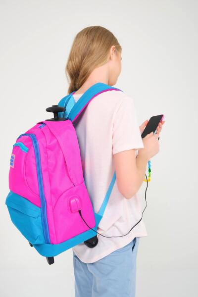 Coral High Sport Pembe Mavi Dört Bölmeli USB'li Çekçekli Sırt Çantası 23253 - 8