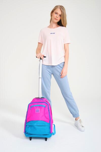 Coral High Sport Pembe Mavi Dört Bölmeli USB'li Çekçekli Sırt Çantası 23253 - 1