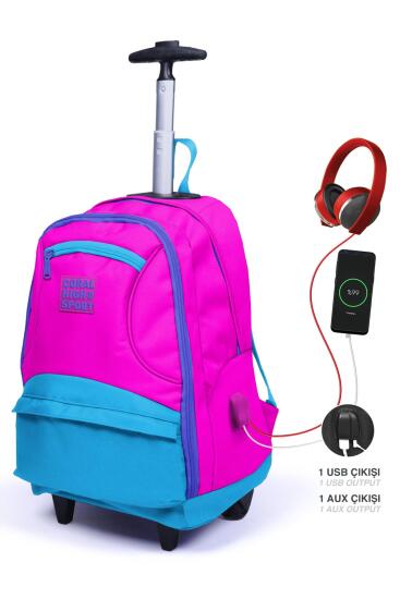 Coral High Sport Pembe Mavi Dört Bölmeli USB'li Çekçekli Sırt Çantası 23253 - 2
