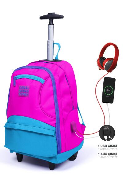 Coral High Sport Pembe Mavi Dört Bölmeli USB'li Çekçekli Sırt Çantası 23253 - 2