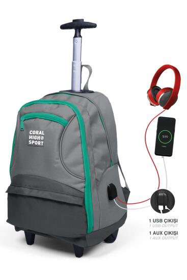 Coral High Sport Gri Dört Bölmeli USB'li Çekçekli Sırt Çantası 23255 - Coral High Sport