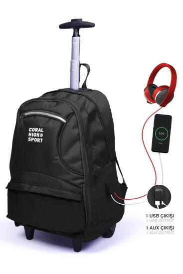 Coral High Sport Siyah Dört Bölmeli USB'li Çekçekli Sırt Çantası 23251 