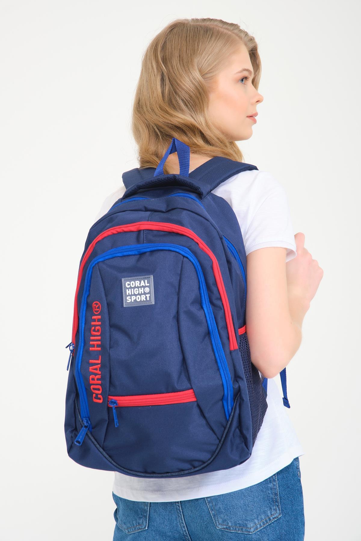 Coral High Sport Lacivert Kırmızı Dört Bölmeli Sırt Çantası 23454