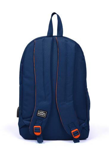 Coral High Sport Lacivert Üç Bölmeli USB Şarjlı Kulaklık Çıkışlı Sırt Çantası 23232 - 4