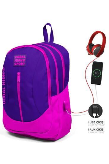 Coral High Sport Mor Pembe Dört Bölmeli USB Şarjlı Kulaklık Çıkışlı Sırt Çantası 23230 - Coral High SPORT