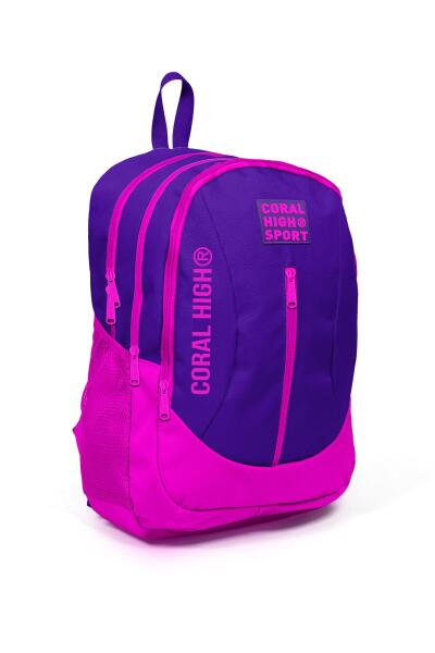 Coral High Sport Mor Pembe Dört Bölmeli USB Şarjlı Kulaklık Çıkışlı Sırt Çantası 23230 - 3