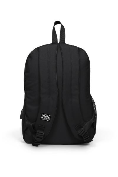 Coral High Sport Siyah Dört Bölmeli USB Şarjlı Kulaklık Çıkışlı Sırt Çantası 23226 - 4
