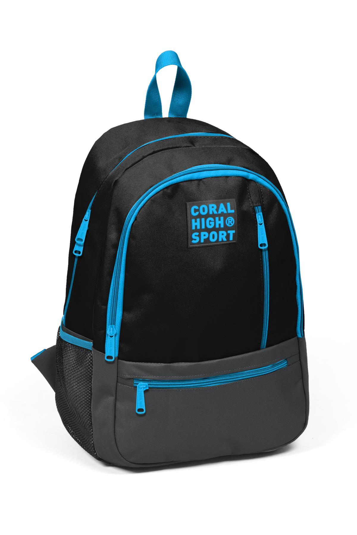 Coral High Sport Siyah Koyu Gri Dört Bölmeli Sırt Çantası 23458