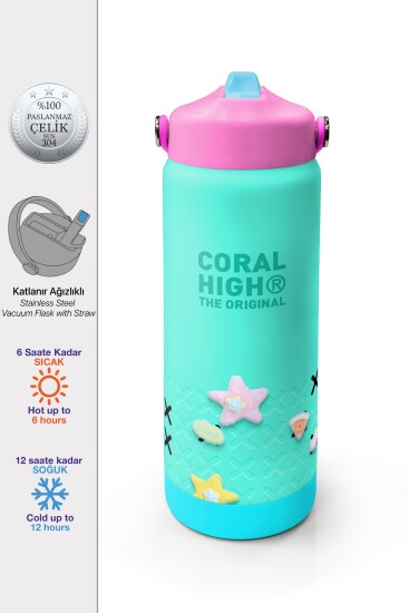 Coral High Su Yeşili Desenli Katlanır Ağızlıklı Çelik Termos 650 ml 38351 - Coral High