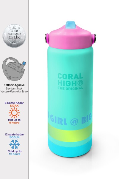 Coral High Su Yeşili Desenli Katlanır Ağızlıklı Çelik Termos 650 ml 38371 - 1